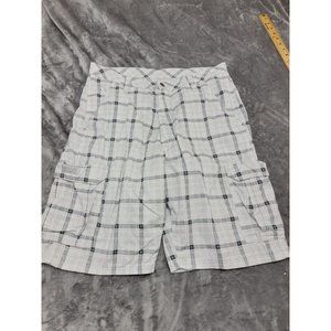 Wrangler Men’s White Gray blue Plaid Cargo Shorts Size 35‎